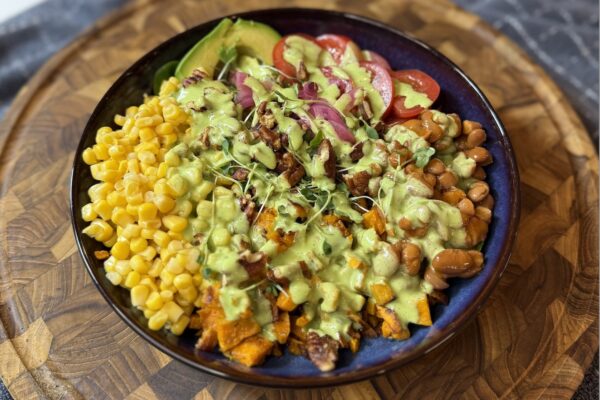 Southwest Veggie Filled Salad homemade Cilantro Lime Dressing