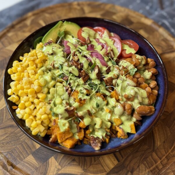 Southwest Veggie Filled Salad homemade Cilantro Lime Dressing